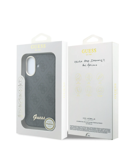 GUESS – Funda iPhone 16 de Polipiel con MagSafe Logo Guess en Relieve Negra