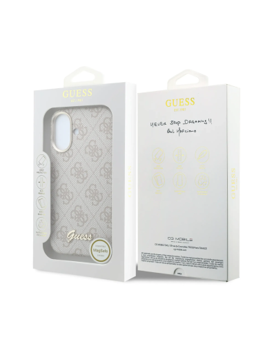 F. iPhone 16 de Polipiel con Magsafe Logo Guess en Relieve Rosa
