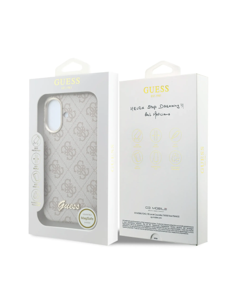 F. iPhone 16 de Polipiel con Magsafe Logo Guess en Relieve Rosa