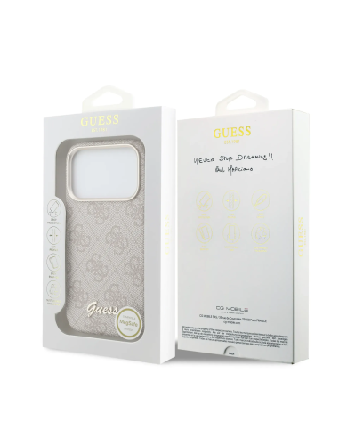 GUESS – Funda iPhone 17 Pro/18 Pro de Polipiel con MagSafe Logo Guess en Relieve Rosa