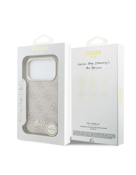 GUESS – Funda iPhone 17 Pro/18 Pro de Polipiel con MagSafe Logo Guess en Relieve Rosa