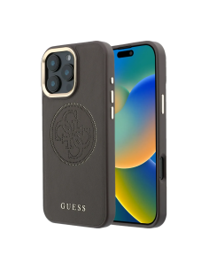 GUESS MagSafe Case for iPhone 17 Pro Max, faux leather with gold perforated logo (Black)