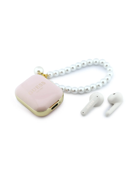 Auriculares TWS GUESS con correa de perlas (Rosa)