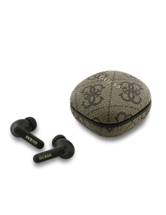 Auriculares TWS ENC GUESS de polipiel con logotipo clásico metalizado (Marrón)