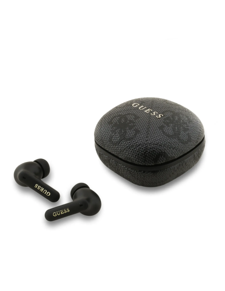 Auriculares TWS ENC GUESS de polipiel con logotipo clásico metalizado (Negro)