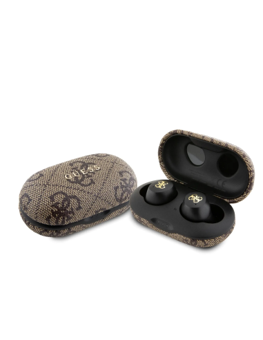 GUESS TWS ENC Earbuds with 4G PU Finish and Metal Logo (Brown)