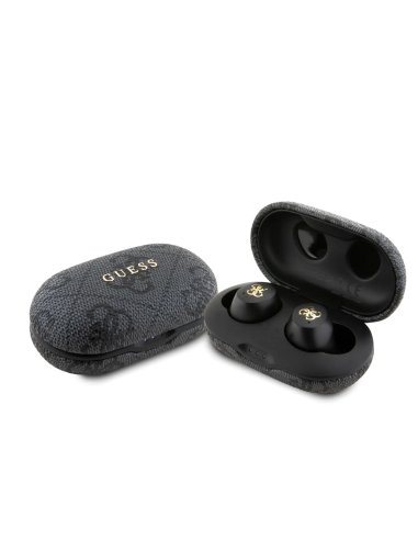 GUESS TWS ENC Earbuds with 4G PU Finish and Metal Logo (Black)