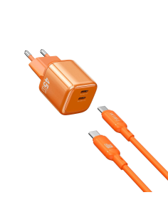 Cargador 2 USB-C PD 45 W con Cable USB-C a USB-C Cube (Naranja) 2