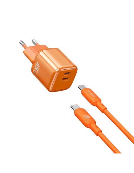 45W USB-C PD Charger with USB-C to USB-C Cable Cube (Orange)
