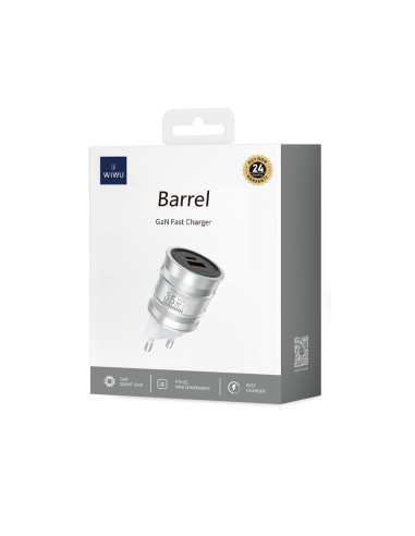 Barrel – Cargador Rápido GaN 35W PD (C+A) con Pantalla Digital