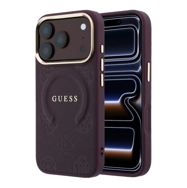 Funda Guess iPhone 18/17 Pro Saffiano Peonía Burdeos | WiWU B2B