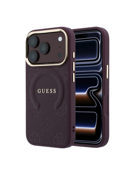 Funda Guess iPhone 18/17 Pro Max Saffiano Peonía Burdeos | WiWU B2B