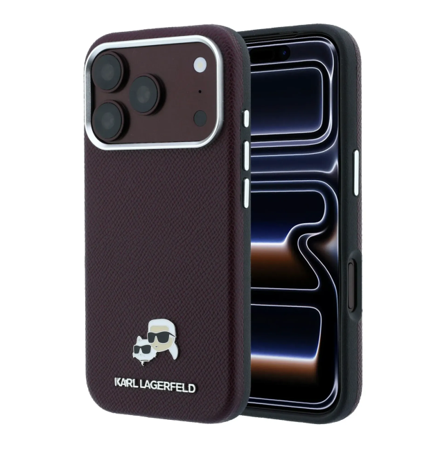 Funda Karl Lagerfeld para iPhone 18 Pro/17 Pro con Magsafe PU granulado (Burdeos)
