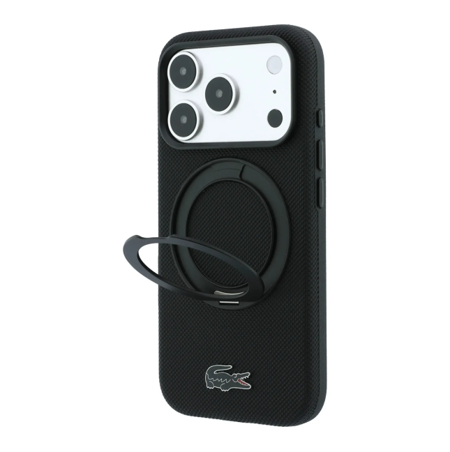 Lacoste case for iPhone 18 Pro Max/17 Pro Max with Magsafe stand Petit Pique (Black)