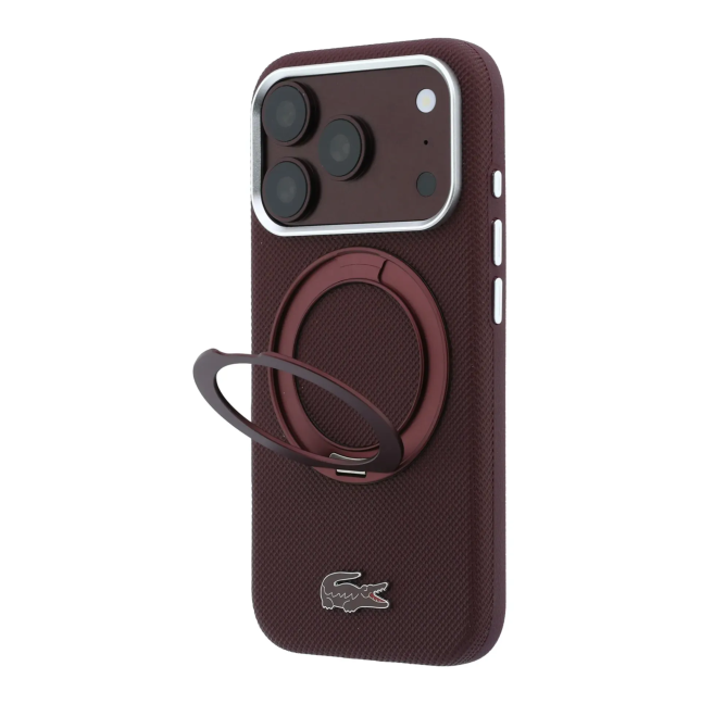 Lacoste case for iPhone 18 Pro/17 Pro with Magsafe stand Petit Pique (Burgundy)