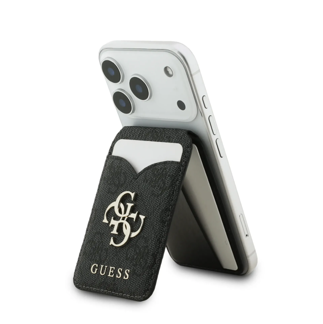GUESS 4G Logo Card Holder with MagSafe and Interior Mirror (Black)