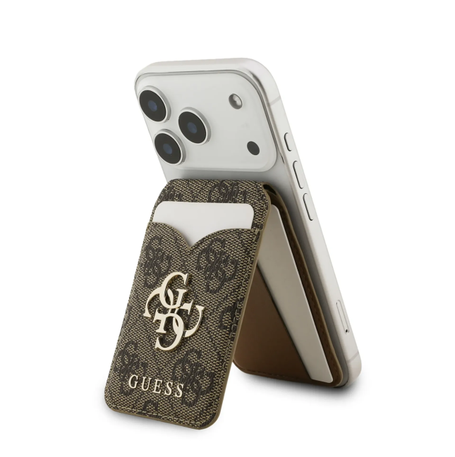 GUESS 4G Logo Card Holder with MagSafe and Interior Mirror (Brown)