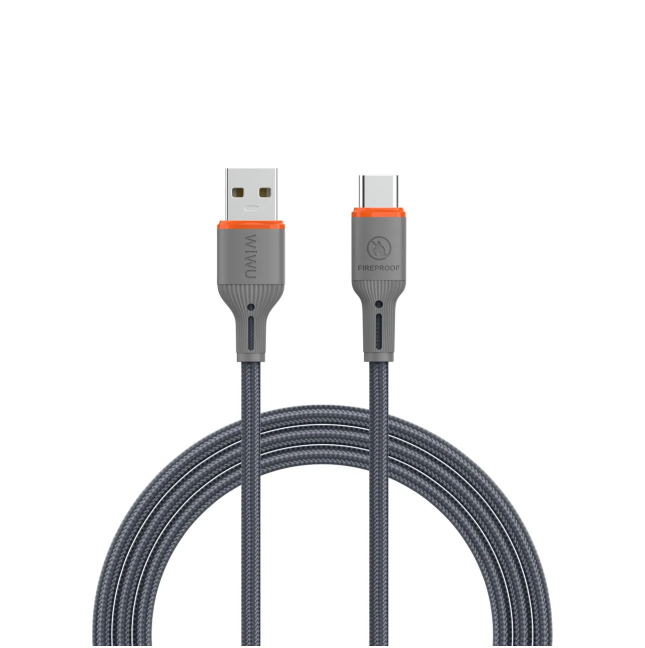 FlameGuard USB-A to USB-C Cable, 2.1 A, Grey (1.2 m) | WiWU