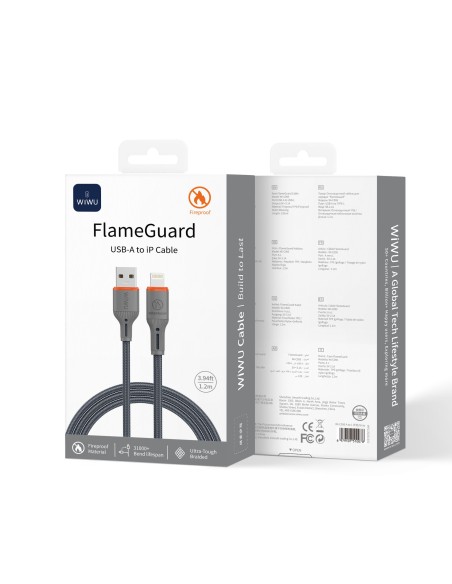 Cable USB-A a Lightning 2,1 A FlameGuard Gris (1,2 m) | WiWU