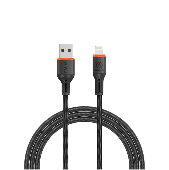 Cable USB-A a Lightning 2,1 A FlameGuard Negro (1,2 m) | WiWU