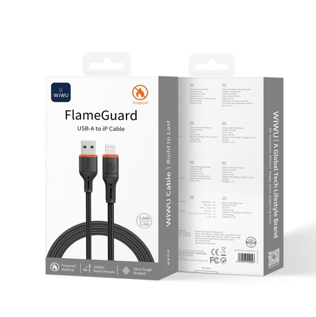 Cable USB-A a Lightning 2,1 A FlameGuard Negro (1,2 m) | WiWU