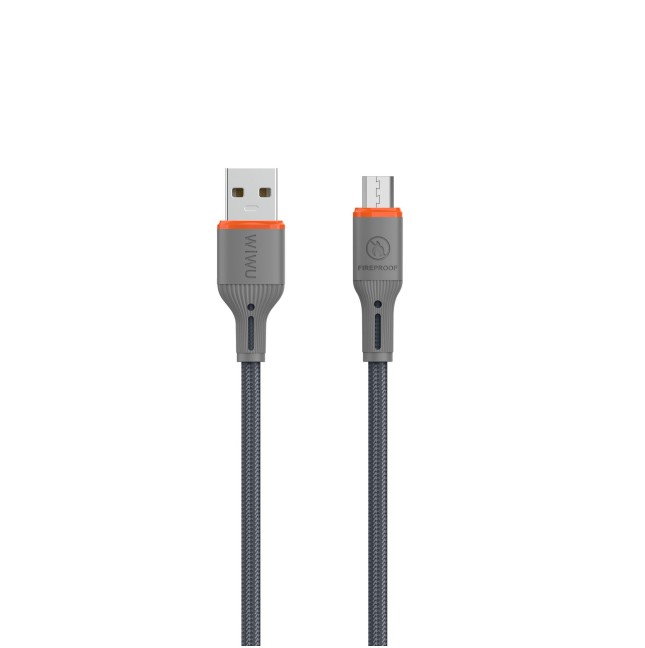 FlameGuard USB-A to Micro USB Cable, 2.1 A, Grey (1.2 m) | WiWU