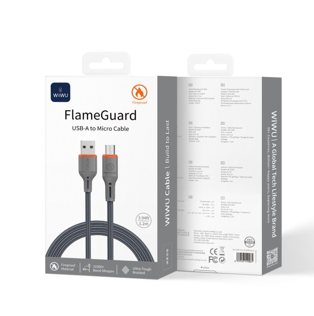 Cable USB-A a Micro USB 2,1 A FlameGuard Gris (1,2 m) | WiWU