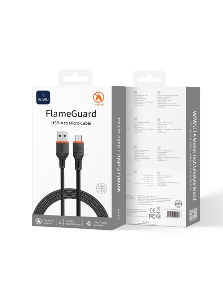 Cable USB-A a Micro USB 2,1 A FlameGuard Negro (1,2 m) | WiWU