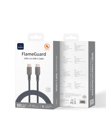 Cable USB-C a USB-C 60 W FlameGuard Gris (1,2 m) | WiWU