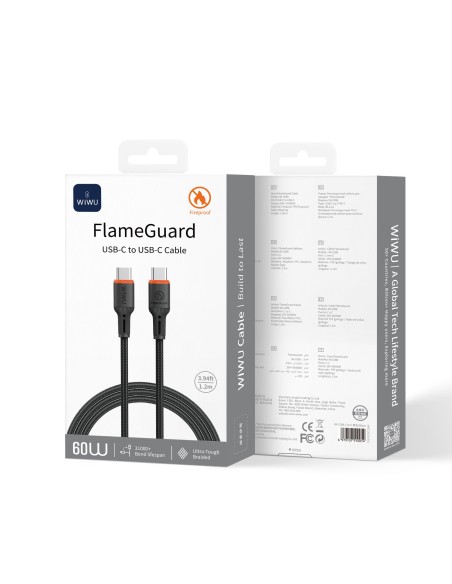 Cable USB-C a USB-C 60 W FlameGuard Negro (1,2 m) | WiWU