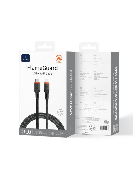 Cable USB-C a Lightning 27 W FlameGuard Negro (1,2 m) | WiWU