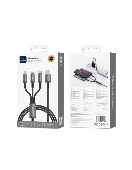 Cable 3 en 1 USB-A a C/Micro/Lightning 66 W Titanlink (1,2 m) | WiWU