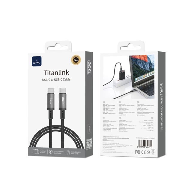 Cable USB-C a USB-C 240 W Titanlink Carga Rápida (1,5 m) | WiWU