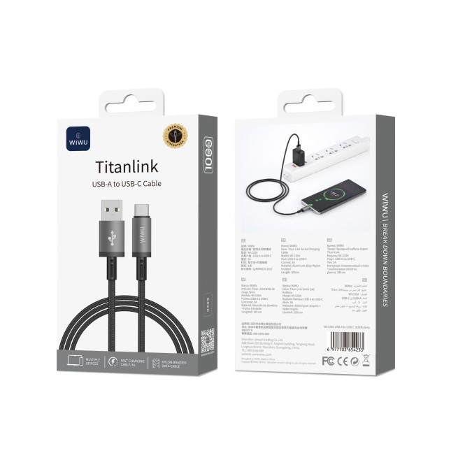 Titanlink 3 A USB-A to USB-C Fast Charging Cable (1 m) | WiWU