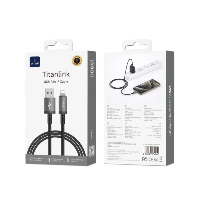 Cable USB-A a Lightning 2,4 A Titanlink Carga Rápida (1 m) | WiWU