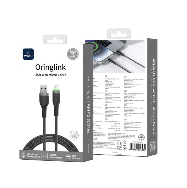 Oringlink Braided USB-A to Micro USB Cable, 2.4 A (1 m) | WiWU