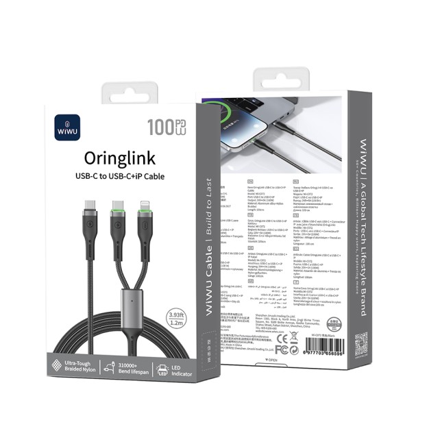 Oringlink 100 W Dual USB-C to C/Lightning Cable (1 m) | WiWU