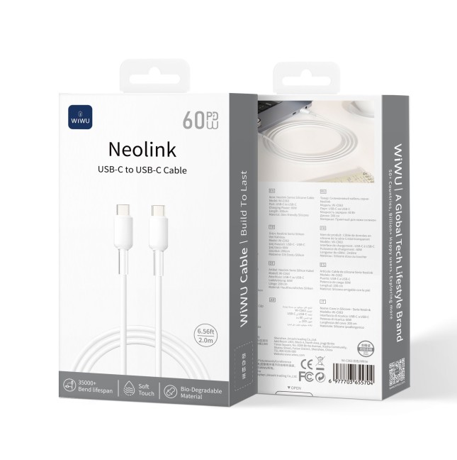 Cable USB-C a USB-C 60 W Silicona Neolink Blanco (2 m) | WiWU