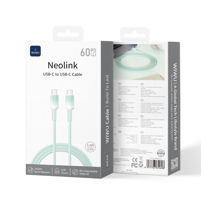 Cable USB-C a USB-C 60 W Silicona Neolink Menta (1 m) | WiWU