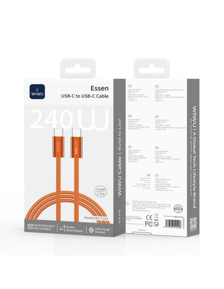 Cable USB-C a USB-C 240 W Nylon Trenzado Essen Naranja (1,5 m)