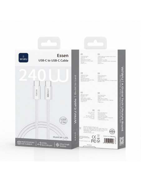 Cable USB-C a USB-C 240 W Essen Blanco (1,5 m) | WiWU B2B