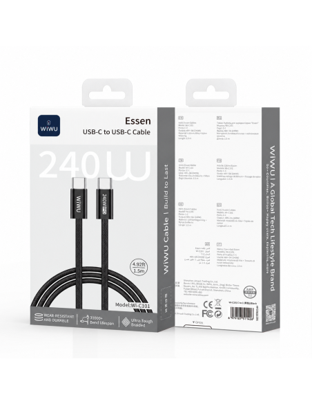 Cable USB-C a USB-C 240 W Essen Negro (1,5 m) | WiWU B2B