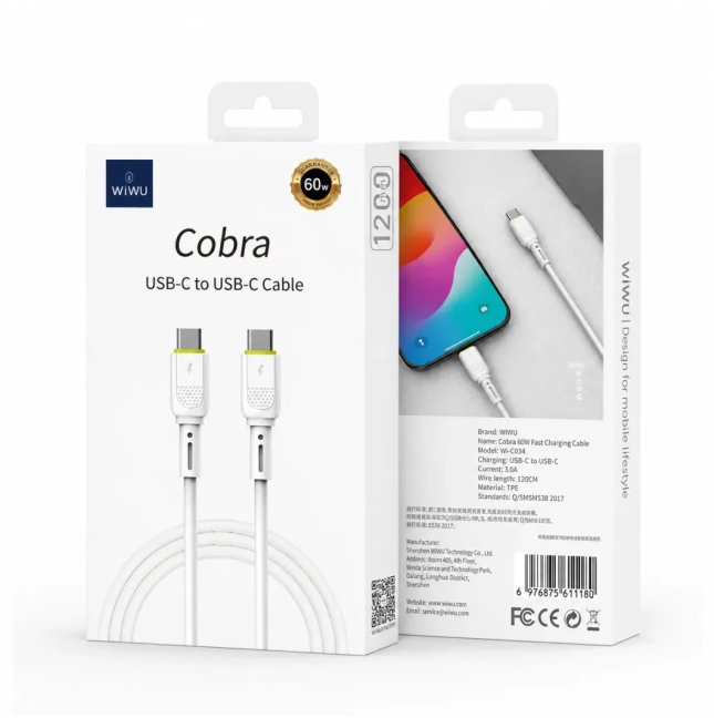 Cable USB-C a USB-C 60 W Cobra (1,2 m) | WiWU B2B