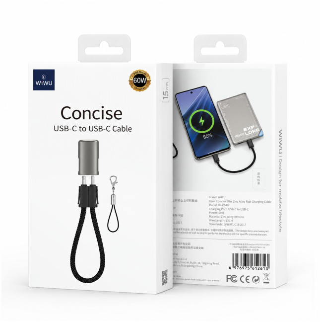 Cable USB-C a USB-C 60 W Concise Corto (15 cm) | WiWU B2B