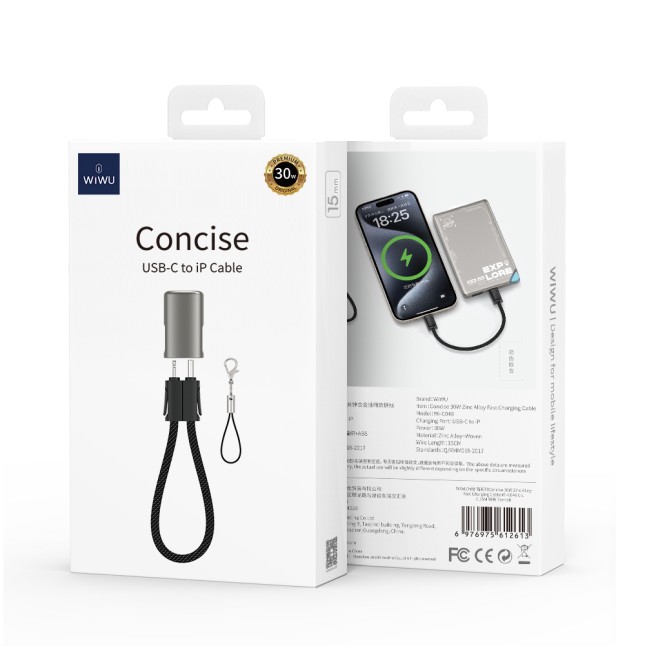 Cable USB-C a Lightning 30 W Corto Carga Rápida (15 cm) | WiWU
