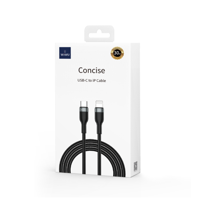 Cable USB-C a Lightning 30 W Consise Negro Carga Rápida (2 m) | WiWU