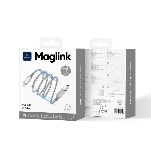 Cable USB-A a Lightning 2,4 A Maglink Magnético (1 m) | WiWU
