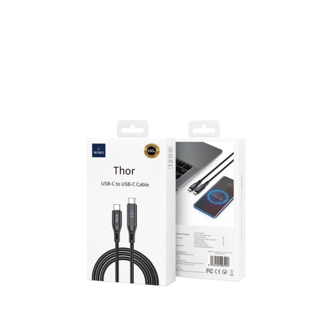 100 W USB-C to USB-C Cable with Charging Display Thor (120 cm)