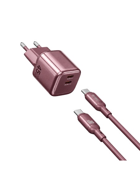 Cargador 2 USB-C PD 45 W con Cable USB-C a USB-C Cube (Burdeos)