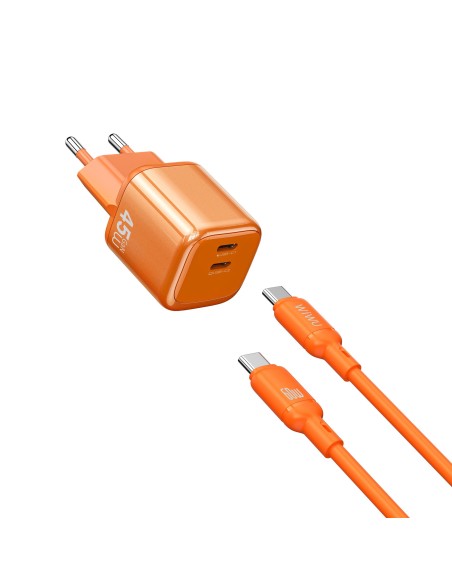 45W USB-C PD Charger with USB-C to USB-C Cable Cube (Orange)